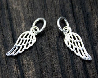 4 dijes de alas de ángel de plata esterlina, dijes de alas de plata - 4,5 x 12 mm