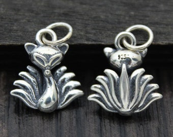 1PC Sterling Silver Fox Charm, Sterling Silver Fox Pendant,Bracelet Charm