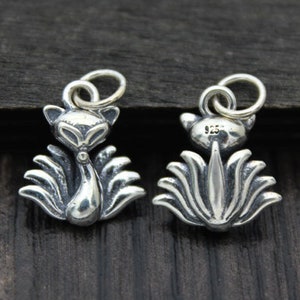 1PC Sterling Silver Fox Charm, Sterling Silver Fox Pendant,Bracelet Charm
