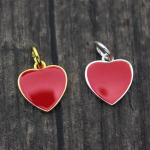 1PC Sterling Silver Heart Charm,Silver Love Charm,Sterling Silver Love Heart Charm,Red Enamel Heart Charm