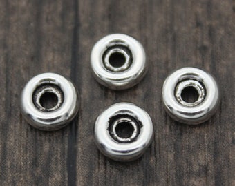 4 perles rondelles en argent sterling, perles entretoises en argent sterling de 7 mm, perles rondes plates en argent, perles de roue en argent