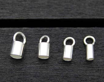 10 Sterling Silver Cord Ends,1.5mm 2mm 2.5mm 3mm Hole Cord Ends,Sterling Silver End Caps,Leather Cord End Caps,Leather Bracelet End Caps