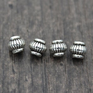 4pcs-5.5mm Sterling Silver Lantern Beads,Sterling Silver Pumpkin Spacer Beads,Silver Beads Spacers