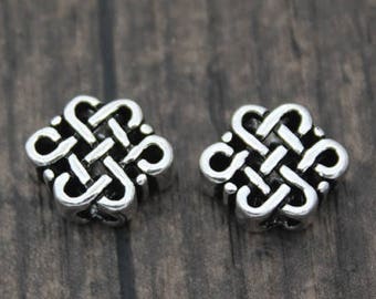 2 Sterling Silver Celtic Knot Beads,Silver Chinese Knot Beads,Good Fortune Beads,Lucky Knot Beads