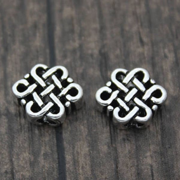 2 Sterling Silver Celtic Knot Beads,Silver Chinese Knot Beads,Good Fortune Beads,Lucky Knot Beads
