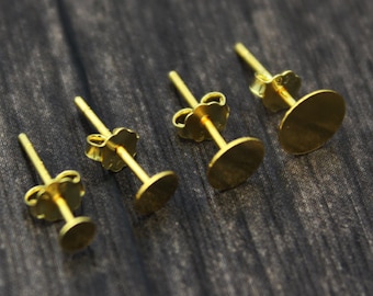 4 paar sterlingzilveren oorbellen met platte achterkant, 3 mm 4 mm 5 mm 6 mm vergulde oorbellen, platte stiftoorbellen