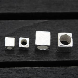 Perles cubiques en argent sterling de 4 mm 6 mm, perles d’espacement en argent sterling, perles carrées en argent sterling