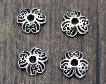 10 Sterling Silver Bead Caps,7mm 9mm Silver Flower Bead Caps,Silver Bead Caps,Flower Caps