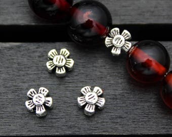 4 Sterling Silver Flower Beads,5x3mm Silver Flower Spacer Beads,Silver Flower Beads Spacer