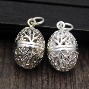 1PC Sterling Silver Flower Locket Pendant,Sterling Silver Flower Prayer Box Pendant,Hollow Flower Locket Pendant,Wish Box