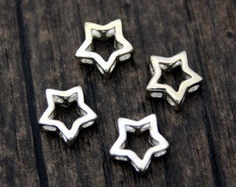 4 Sterling Silver Star Beads,8mm Silver Hollow Star Beads,Silver Star Spacer Beads