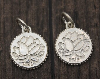 2PCS Sterling silver lotus charm, sterling silver lotus pendant,Sterling Silver lotus flower, Yoga jewelry