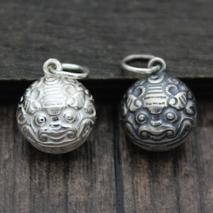 10mm/12mm Sterling Silver Lion Bell Charm Pendant,Chinese Lucky Animal Pixiu Bell Charm,Good Fortune Pixiu Charm,Jingle Bell