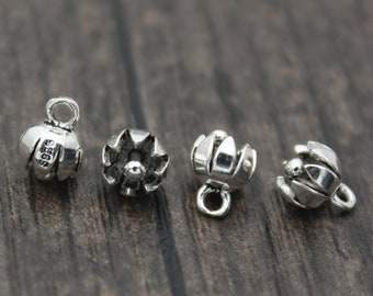 4 Sterling Silver Flower Charm Pendant,DIY Findings for Bracelet and Necklace