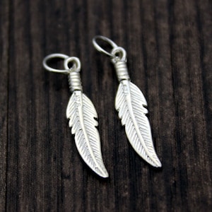2 Sterling Silver Feather Charms,Silver Feather Charms,Bird Charms,Bracelet Necklace Charms