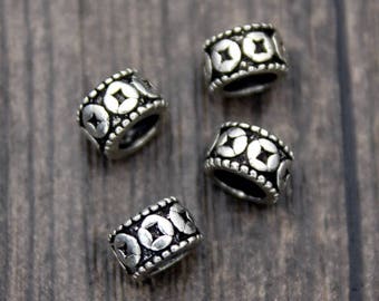 4pcs-7x5mm Sterling Silver Beads,Sterling Silver Spacer Beads,Silver Beads Spacer,4.7mm Large Hole Beads