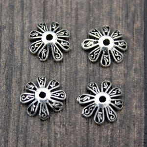 4pcs-9mm Sterling Silver Bead Caps,Sterling Silver Flower Bead Caps,Silver Bead Caps,Flower Caps