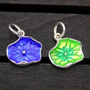 2 Sterling Silver Lotus Leaf Charms,Blue Cloisonne,Silver Lotus Leaf,Silver Leaf Charms,Yoga Charms