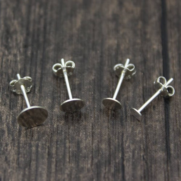 10 Pairs Sterling Silver Earring Posts with Flat Back, 2mm/3mm/4mm/5mm/6mm for selection, Flat Pad Earring Posts,Ear studs with Stoppers