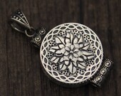 Sterling Silver Lotus flower locket pendant, prayer box,Sterling Silver locket pendant,box pendant,wish box, pill box