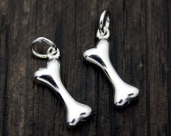 2 Sterling Silver Dog Bone Charms,Silver Dog Charms,Pet Charms