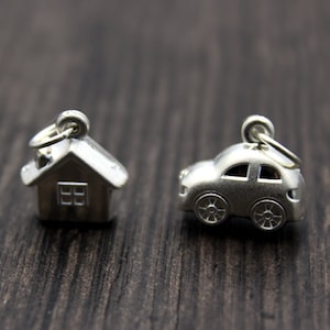 2 Sterling Silver Car Charms,Sterling Silver House Charms,Bracelet Charms