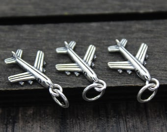 4 Sterling Silber Flugzeug Charms, Silber Reise Charms, Halskette und Armband Charms