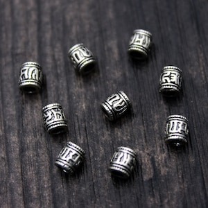 4 Sterling Silver Tube Beads with Tibetan Om Mantra,Silver Om Beads,Om Mani Padme Hum,Buddhism Spacer Beads,Buddhist Beads Spacer