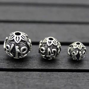 8mm/10mm/12mm/14mm Sterling Silver Om Beads,Tibetan Om Mantra Beads,Om mani padme hum,Buddhism Silver Spacer Beads,Buddhist Beads Spacer