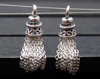1PC-Sterling Silver Tassel Charm,Sterling Silver Chain Tassel,Tassels for Earrings for Necklace,Tassel Jewelry
