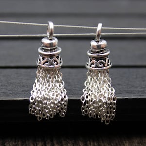1PC-Sterling Silver Tassel Charm,Sterling Silver Chain Tassel,Tassels for Earrings for Necklace,Tassel Jewelry