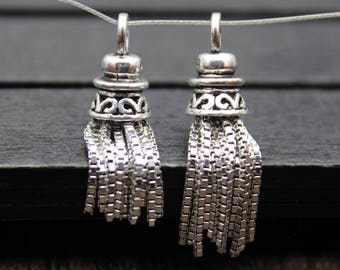 1PC-Sterling Silver Tassel Charm,25MM/30MM Sterling Silver Box Chain Tassel Charm Pendant,Silver Tassel,Tassel Jewelry