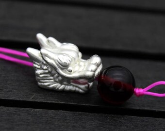 1PC Sterling Silver Dragon Head Bead,Sterling Silver Dragon Head,Silver 3D Dragon Bead
