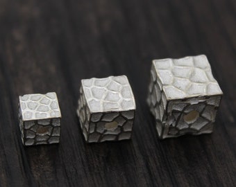 Sterling Silver Cube Bead, 6/8/9mm for selection,Sterling Silver Hammered Cube Bead,Sterling Silver Spacer Bead,Sterling Silver Square Beads
