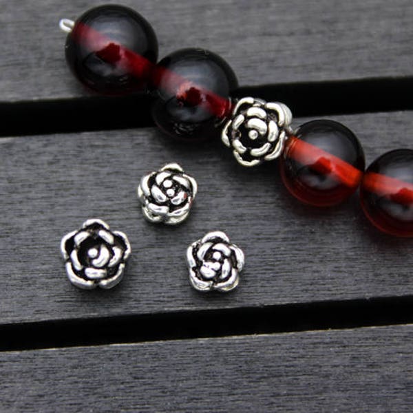 4pcs-5mm Sterling Silver Rose Beads,Rose Flower Beads,Silver Rose Beads,Rose Spacer Beads,Silver Flower Beads,Silver Flower Spacer