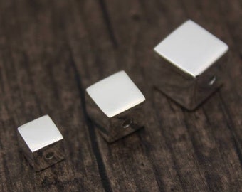 6mm 8mm 10mm Sterling Silver Cube Bead,Sterling Silver Spacer Bead,Sterling Silver Square Bead