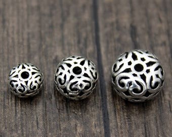 8mm 10mm 12mm Sterling Silver Beads,Sterling Silver Spacer Beads,Silver Flat Round Beads,Silver Hollow Beads,Silver Wheel Beads