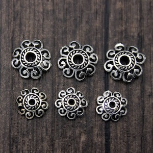 6mm 8mm 10mm Sterling Silver Bead Caps,Sterling Silver Flower Bead Caps