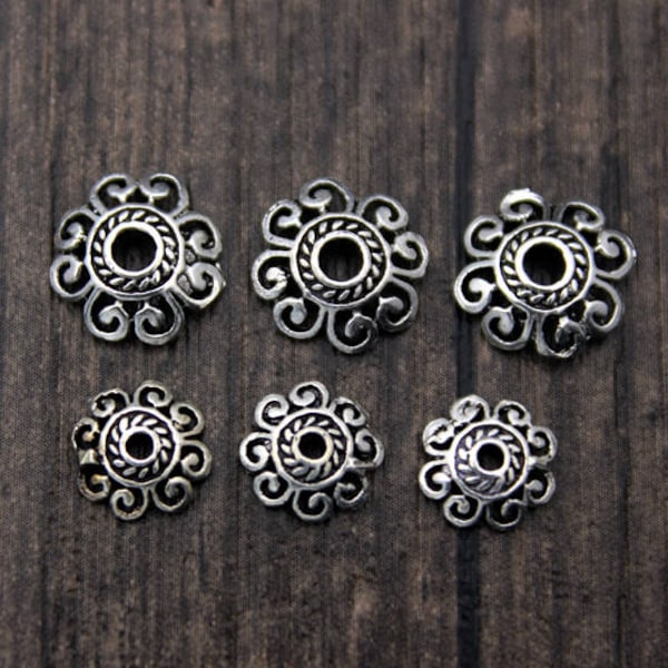 6mm 8mm 10mm Sterling Silver Bead Caps,Sterling Silver Flower Bead Caps