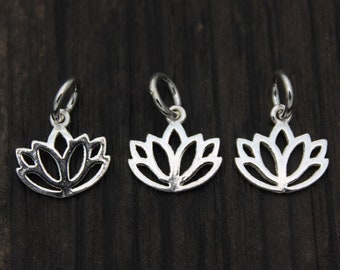 4 Sterling Silver Lotus Charms,Sterling Silver Lotus Pendants,Sterling Silver Lotus Flower Charms,Yoga Charms,Yoga Jewelry