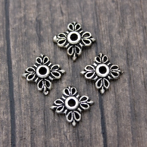 4 Sterling Silver Bead Caps,11.5mm Sterling Silver flower bead caps,silver bead cap,flower caps