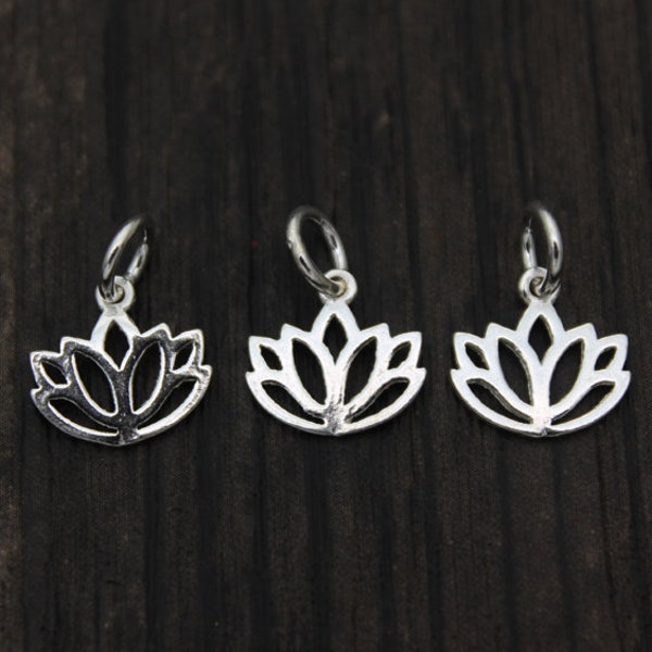 4 Sterling Silver Lotus Charms,Sterling Silver Lotus Pendants,Sterling Silver Lotus Flower Charms,Yoga Charms,Yoga Jewelry