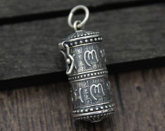 Caja de oración de plata de ley (1 unidad), colgante de plata de ley con el mantra tibetano OM, colgante de caja de plata, caja de los deseos, caja de recuerdos