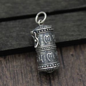 1PC Sterling Silver Prayer Box,Sterling Silver Locket Pendant with Tibetan OM Mantra,Silver Box Pendant,Wish Box,Memory Box