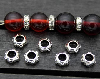 10 Stück Sterling Silber Perlen,6mm 8mm zur Auswahl,Tibetische Om Mantra Perlen,Buddhismus Silber Spacer Perle,Silber Perlen Spacer