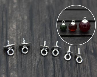 10 Sterling Silver Bead Caps with Peg for Top Drilled Beads,3mm 4mm 5mm (for selection),Silver Peg Bead Caps for Half Drilled Beads