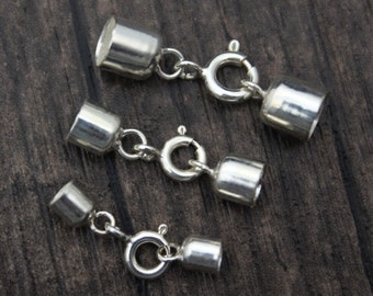 3MM 4MM 5MM Sterling Silver Cord Ends, Sterling Silver End Caps, Leather Cord End Caps, Silver Hook Clasps for Leather Cord
