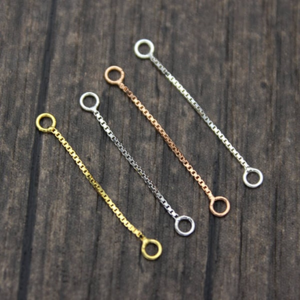 10 Sterling Silver Box Chain Extension Chains,25mm Earring Connector Chains with Closed Rings,Gold Plated,Rose Gold Plated Extender Chains