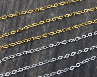 Cadenas tipo cable ovaladas planas de plata de ley 925 de 1 metro (3,2 pies), cadenas de plata de ley chapadas en oro de 1,4x1,8 mm