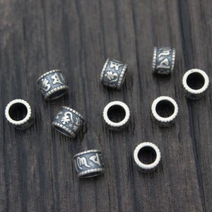 4 Sterling Silver Beads, Tibetan Om Mantra Beads, 5.5X4.5 mm,Buddhism Silver Spacer Bead,Silver Beads Spacer
